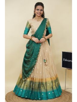 Fabcartz - Teal Semi-Stitch Lehenga with Unstitch Blouse and Hand Work Rangoli Dupatta
