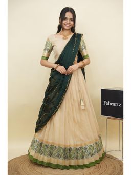 Fabcartz - Green Semi-Stitch Lehenga with Unstitch Blouse & Dupatta