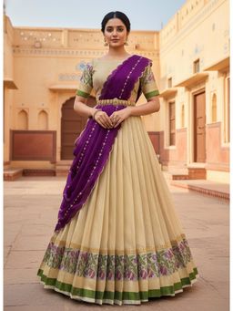 Fabcartz - Purple Unstitch Lehenga with Blouse & Dupatta
