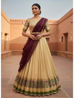 Fabcartz - Maroon Unstitch Lehenga with Blouse & Dupatta