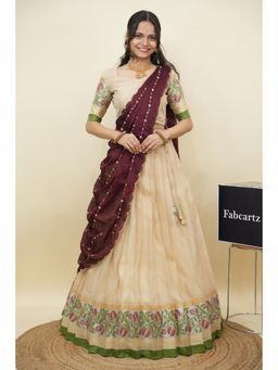 Fabcartz - Maroon Semi-Stitch Lehenga with Unstitch Blouse & Dupatta