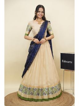 Fabcartz - Navy Blue Semi-Stitch Lehenga with Unstitch Blouse & Dupatta