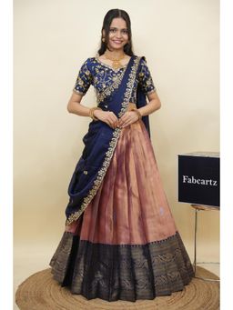 Fabcartz - Peach Semi-Stitch Lehenga with Unstitch Embroidery Work Blouse & Dupatta