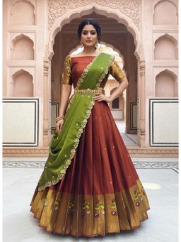 Fabcartz - Mustard Unstitch Lehenga with Blouse & Dupatta
