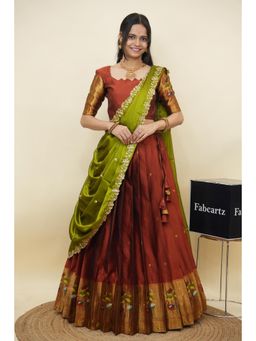 Fabcartz - Mustard Semi-Stitch Lehenga with Unstitch Blouse & Dupatta