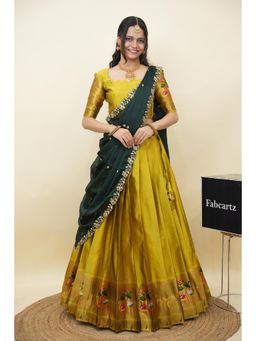 Fabcartz - Yellow Semi-Stitch Lehenga with Unstitch Blouse & Dupatta