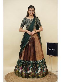 Fabcartz - Maroon Semi-Stitch Lehenga with Unstitch Embroidery Work Blouse & Dupatta