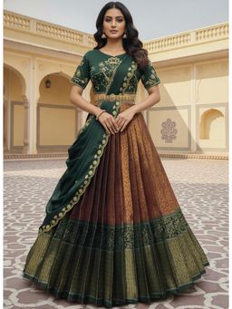 Fabcartz - Maroon Unstitch Lehenga with Embroidery Work Blouse & Dupatta