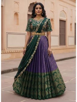 Fabcartz - Purple Unstitch Lehenga with Embroidery Work Blouse & Dupatta
