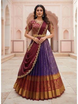Fabcartz - Purple Unstitch Lehenga with Embroidery Work Blouse & Dupatta