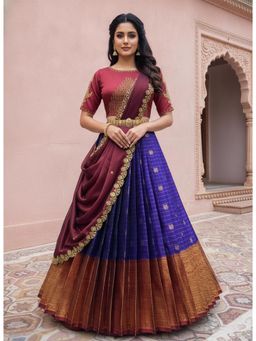 Fabcartz - Purple Unstitch Lehenga with Embroidery Work Blouse & Dupatta