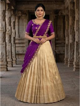 Fabcartz - Purple Semi-Stitch Lehenga with Unstitch Embroidery Work Blouse & Dupatta