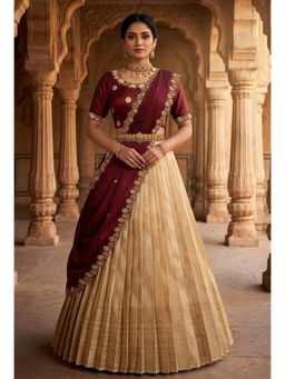 Fabcartz - Maroon Semi-Stitch Lehenga with Unstitch Embroidery Work Blouse & Dupatta