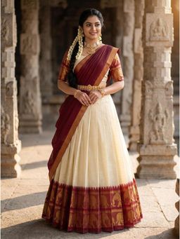 Fabcartz - Maroon Semi-Stitch Lehenga with Unstitch Blouse & Dupatta