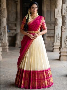 Fabcartz - Pink Semi-Stitch Lehenga with Unstitch Blouse & Dupatta