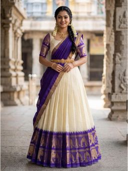 Fabcartz - Purple Semi-Stitch Lehenga with Unstitch Blouse & Dupatta