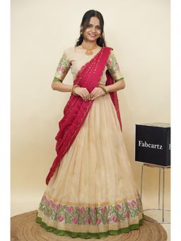Fabcartz - Pink Semi-Stitch Lehenga with Unstitch Blouse & Dupatta