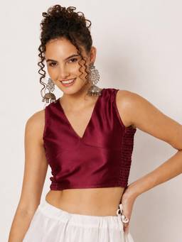 Studio Rasa - Maroon Silk Blend Stretchable Readymade Blouse