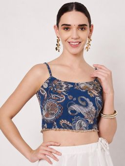 Studio Rasa - Blue Georgette Printed Spaghetti Readymade Blouse