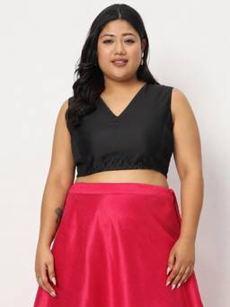 Studio Rasa - Black Plus Size Silk Blend Stretchable Readymade Blouse