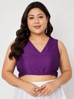 Studio Rasa - Purple Plus Size Silk Blend Stretchable Readymade Blouse