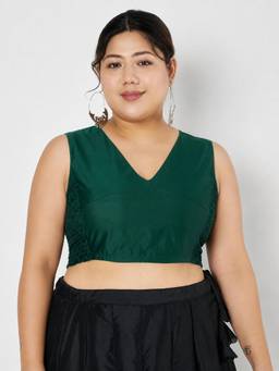 Studio Rasa - Green Plus Size Silk Blend Stretchable Readymade Blouse