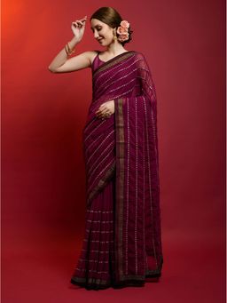 Odette - Wine Georgette Saree with Unstitched Blouse