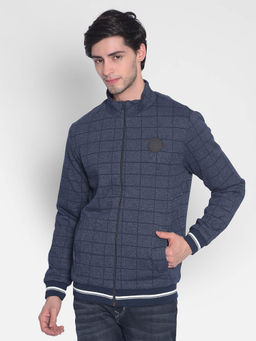 CRIMSOUNE CLUB - Mens Navy Blue Checked Sweatshirt