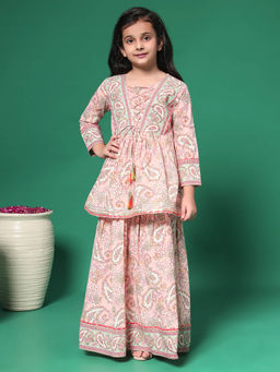 Readiprint - Frock Style Cotton Fabric Peach Kurta with Skirt (Set of 2)