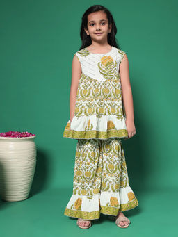 Readiprint - Frock Style Cotton Fabric Green Kurta with Sharara (Set of 2)