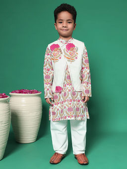 Readiprint - Straight Pink Kurta and Pyjama with Nehru Jacket (Set of 3)
