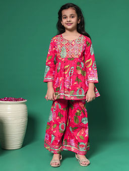 Readiprint - Frock Style Cotton Fabric Pink Kurta with Sharara (Set of 2)