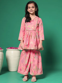 Readiprint - A Line Style Fabric Peach Kurta with Sharara (Set of 2)