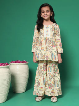 Readiprint - Frock Style Cotton Fabric Beige Kurta with Sharara (Set of 2)