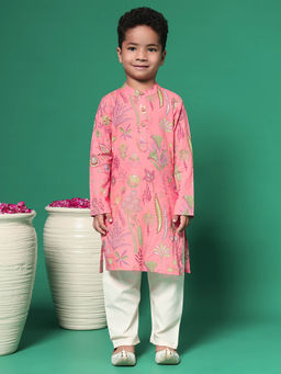 Readiprint - Boys Straight Style Fabric Pink Kurta and Pyjama (Set of 2)