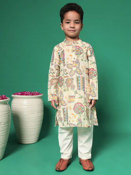 Readiprint - Boys Straight Style Fabric Beige Kurta and Pyjama (Set of 2)