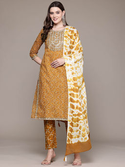 Readiprint - Straight Mustard Kurta and Pants with Dupatta (Set of 3)