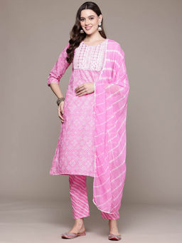 Readiprint - Straight Style Pink Kurta with Pants and Dupatta (Set of 3)
