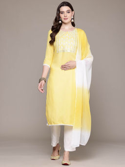 Readiprint - Straight Rayon Yellow Kurta with Pants and Dupatta (Set of 3)