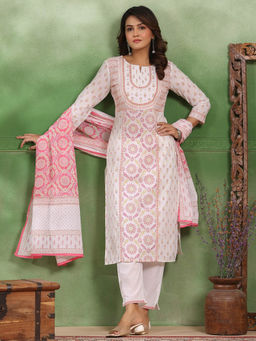 Readiprint - Straight Style Pink Kurta and Pants with Dupatta (Set of 3)