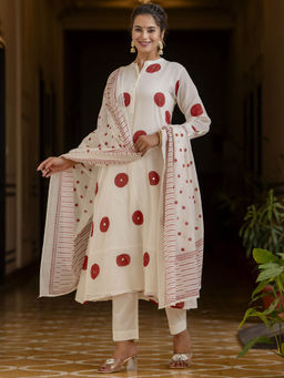 Readiprint - Off White Kurta with Pants and Dupatta (Set of 3)