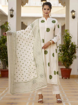 Readiprint - Off White Kurta with Pants and Dupatta (Set of 3)