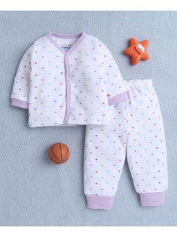 Bumzee - White & Lavender Baby Girls Full Sleeves Jabla & Pyjama (Set of 2)