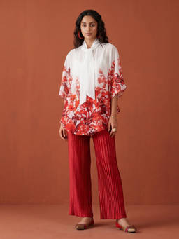 First Resort by Ramola Bachchan - Women Red Floral Top and Pleated Palazzo