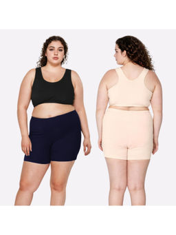 Adira - Plus Size Navy Blue & Beige Under Dress Shorties (Pack of 2)
