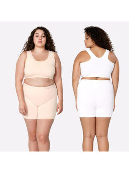 Adira - Plus Size White & Beige Under Dress Shorties (Pack of 2)