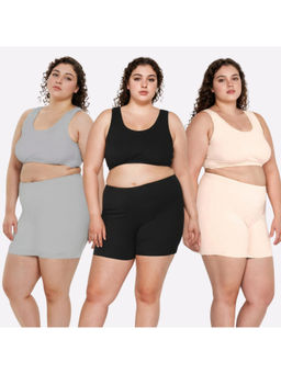 Adira - Plus Size Beige Black & Grey Under Dress Shorties (Pack of 3)