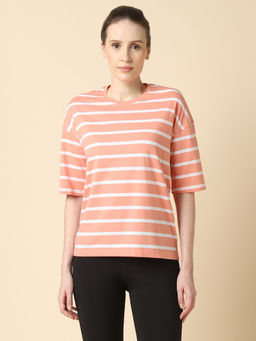 Van Heusen - Women Striper Crew Neck T-Shirt - Three Forth Sleeves And Superior Drape