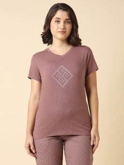 Van Heusen - Women Front Print V-Neck Short Sleeve Lounge T-Shirt