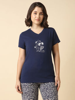 Van Heusen - Women Front Print V-Neck Short Sleeve Lounge T-Shirt